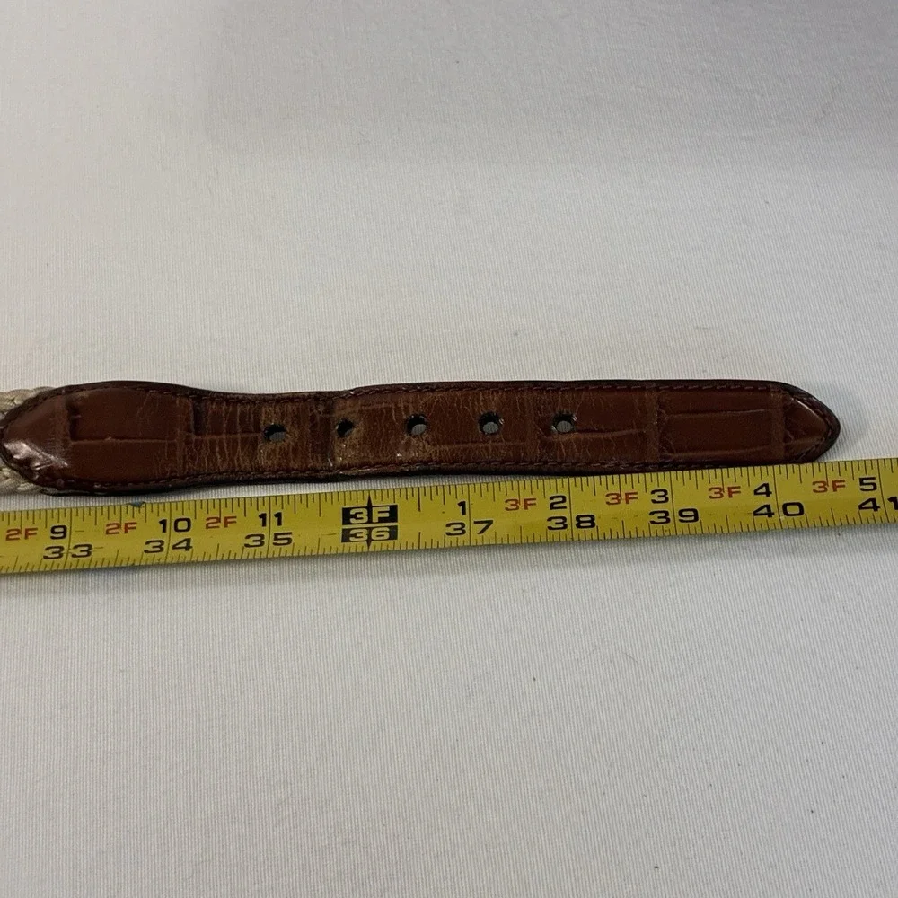 VTG Brighton Mens Braided Belt‎ 38 Croc Embossed Leather Brass USA Heritage Prep